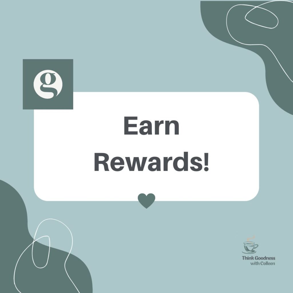 Green and blue image that says earn rewards for our loyalty rewards program 