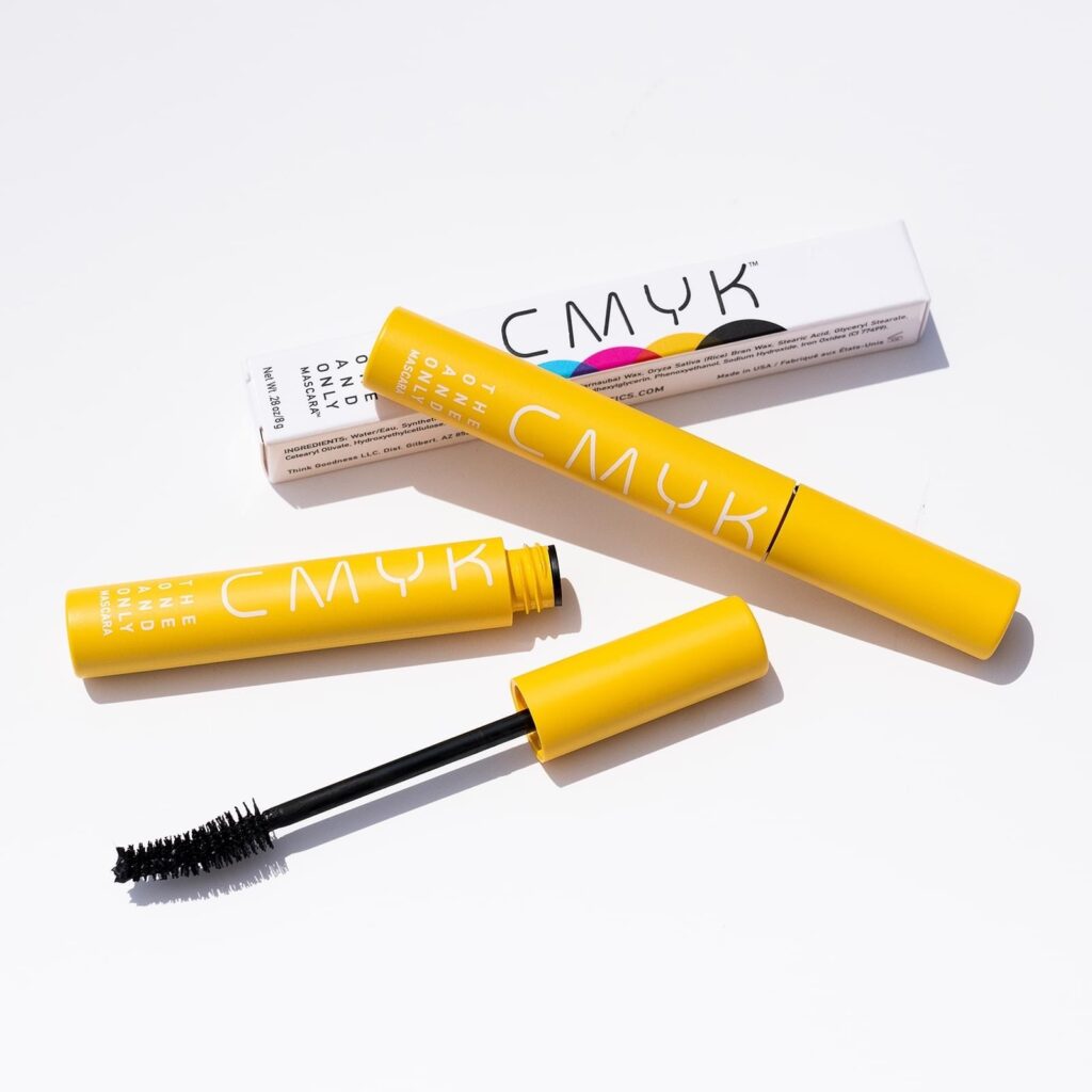 CMYK Cosmetics mascara showing one tube closed and one with brush displayed 