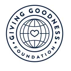 A white image with blue giving goodness foundation logo