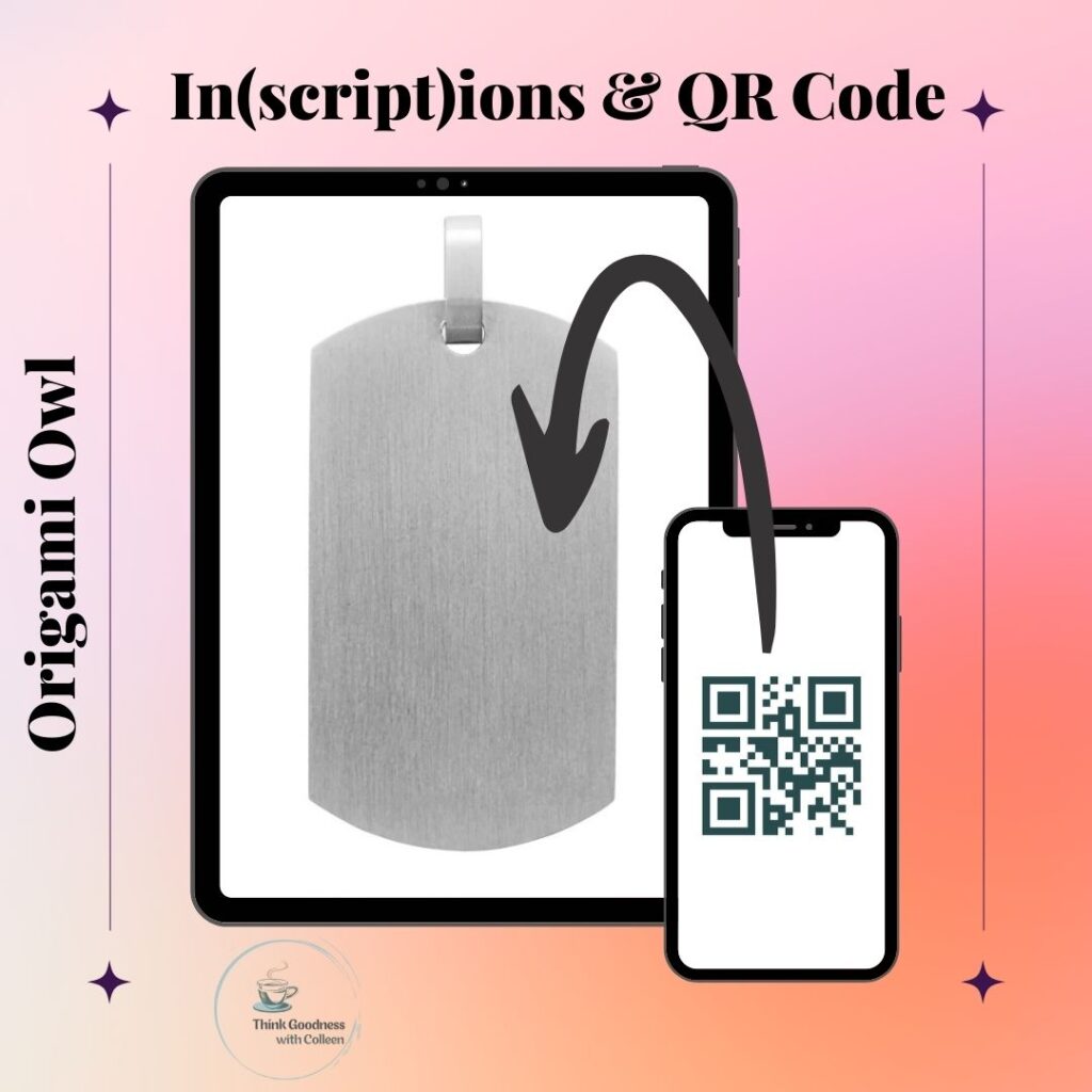 A pick background with a dog tag and QR code 
