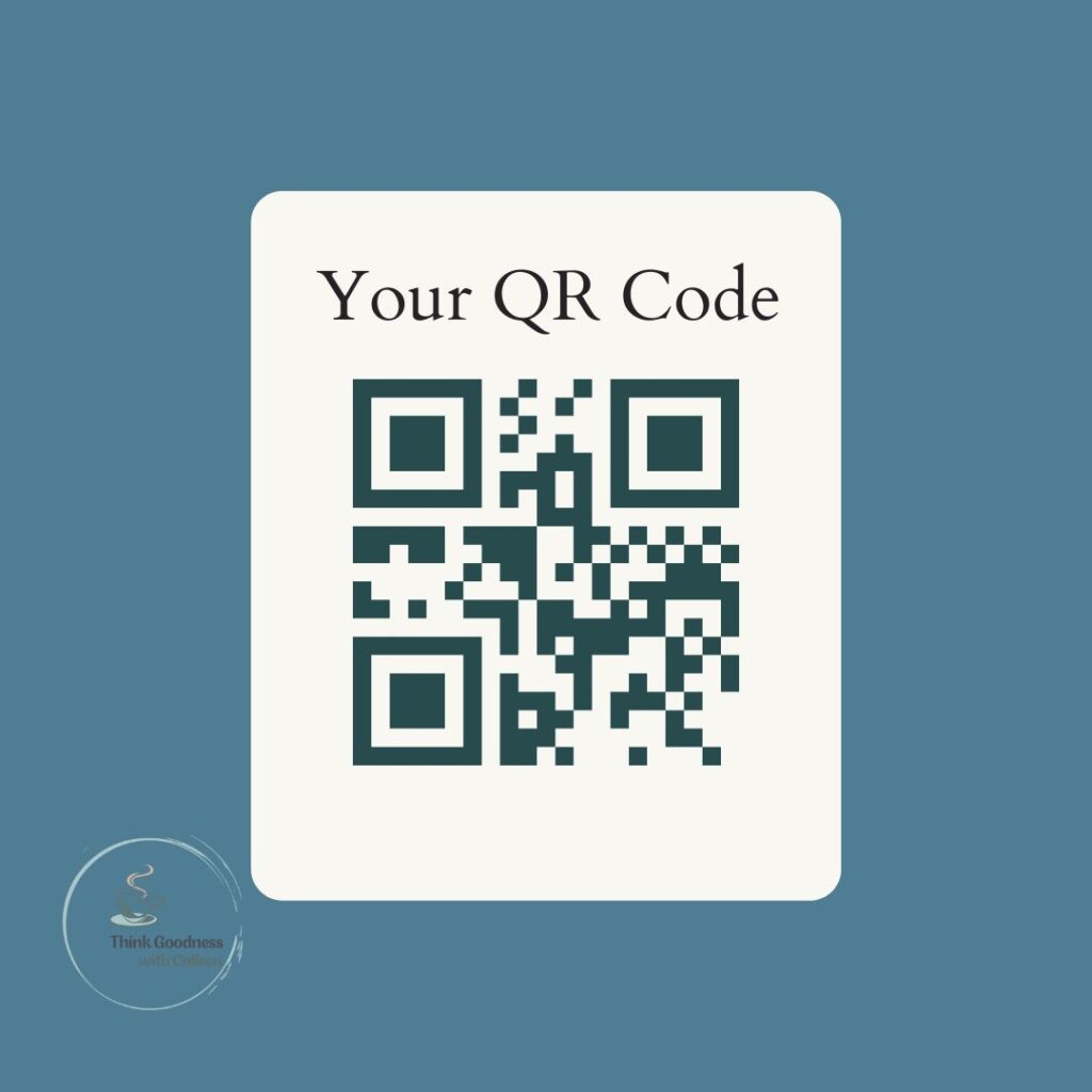  A blue image with a white square and black QR code 
