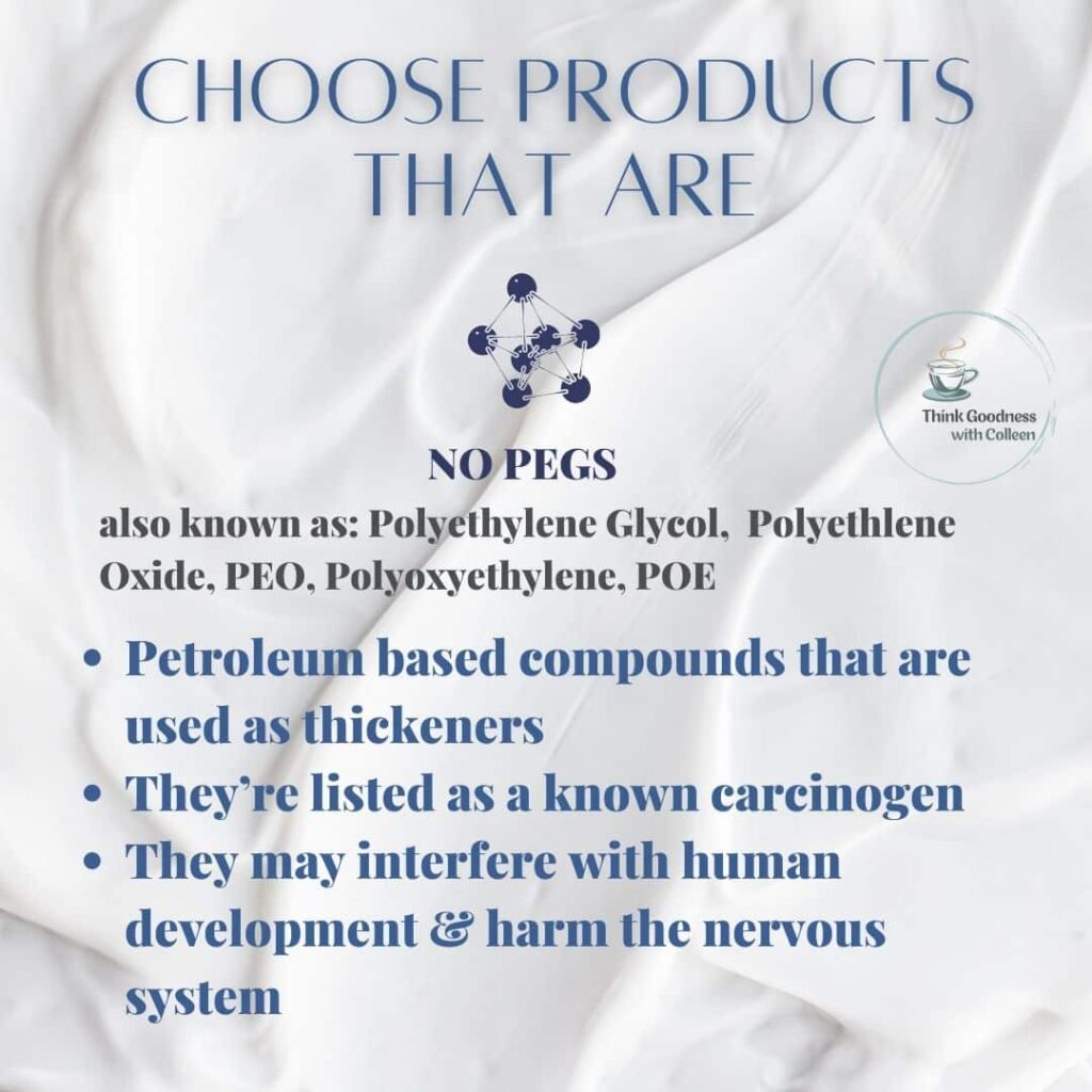 An image that says choose products that are no PEGS