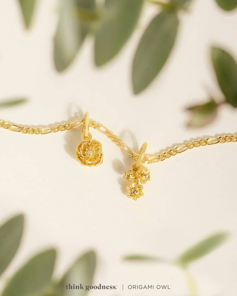 An image of a chain with 2 flower pendants