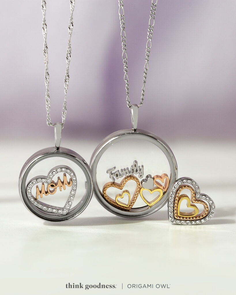2 Modern silver Living Locket with nesting hearts 
