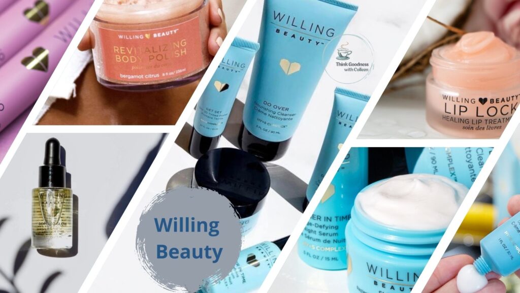 A collage of images of Willing Beauty products