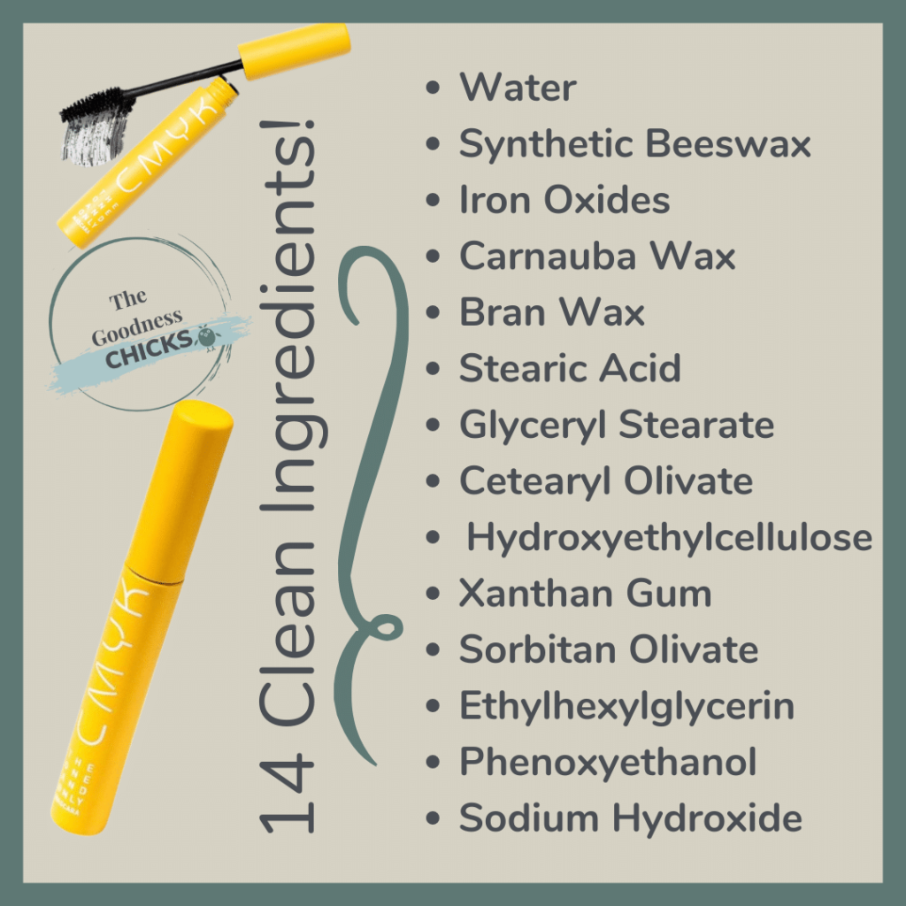 A list of the 14 clean ingredients of CMYK mascara