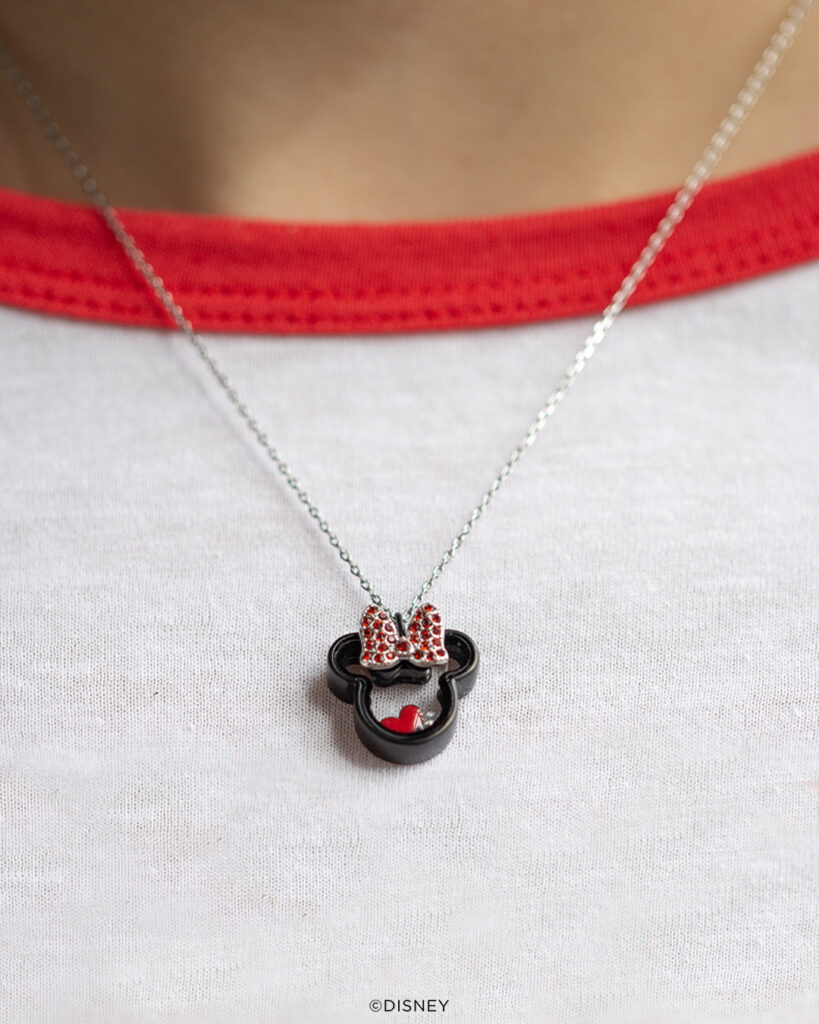 Minnie Mouse black capsule locket in a silver chain