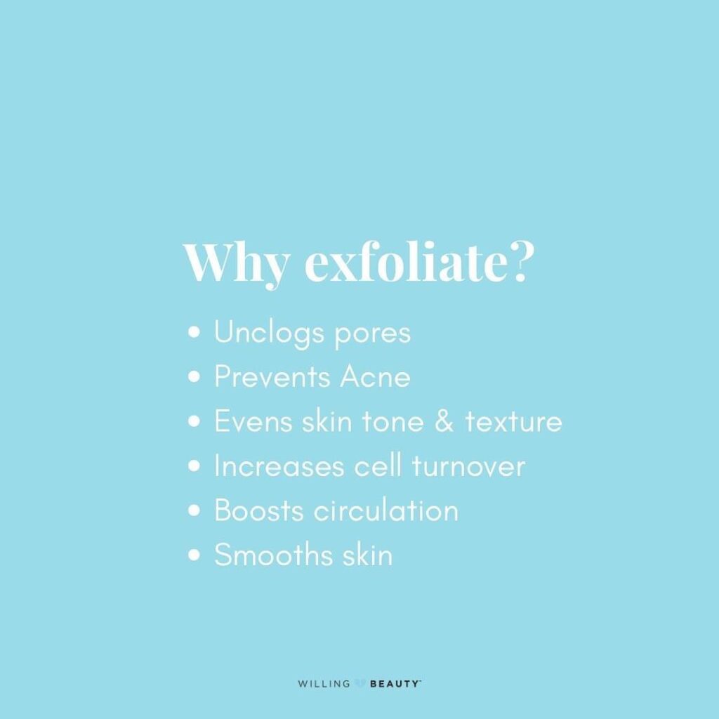 A blue image asking why exfoliate? 