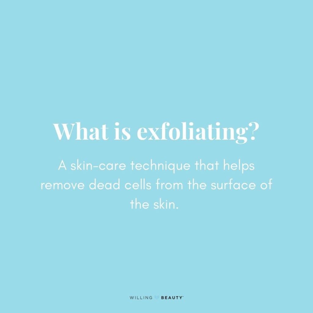A blue image asking what  is exfoliate? 