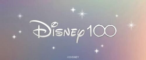 A greyish banner with Disney 100 on it