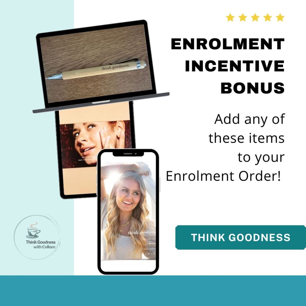 an enrolment incentive image with a pen, morning trio sample and catalog