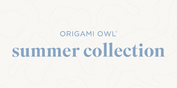 An off white background that says origami owl summer collection