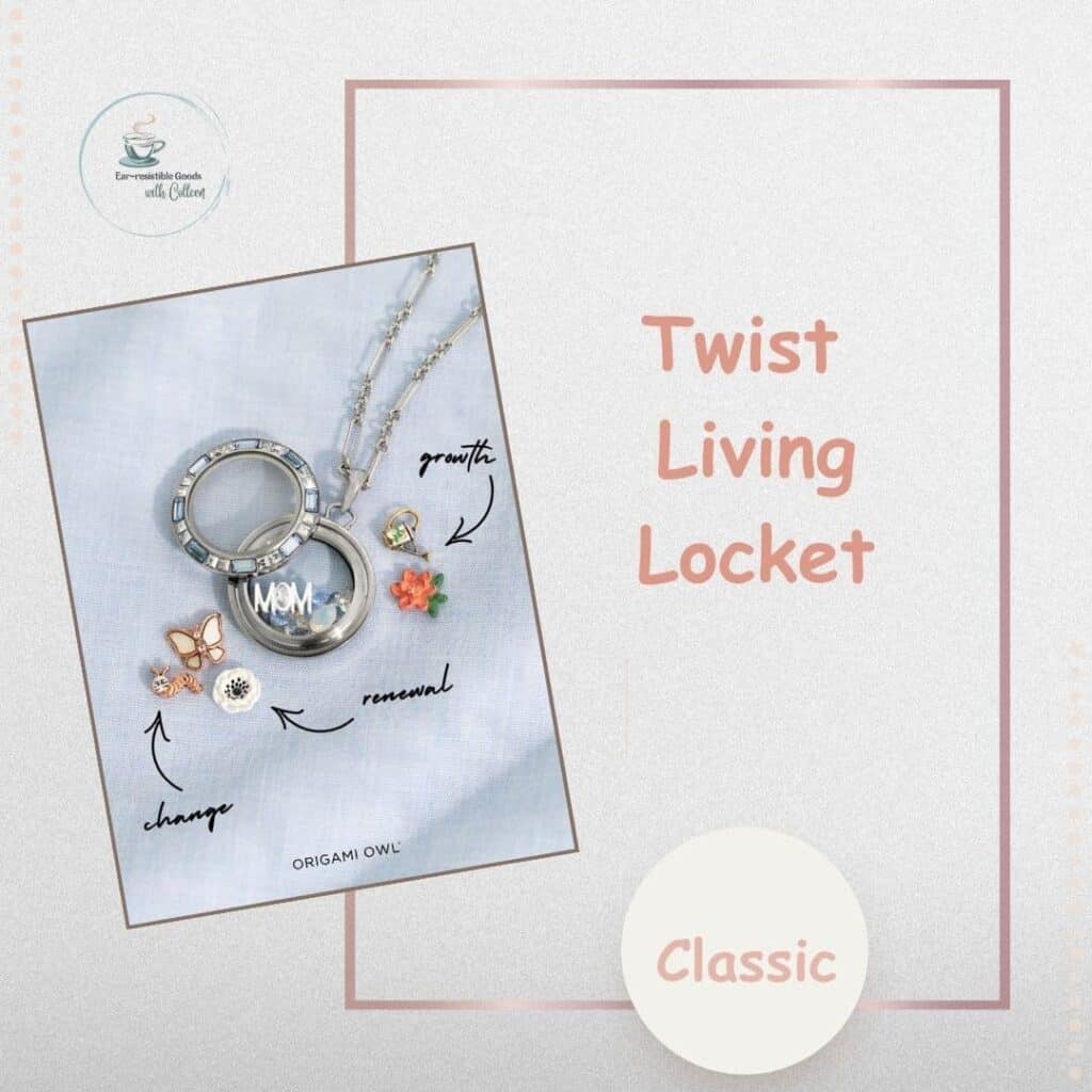 A light grey image with an image of a classic twist living locket and charms
