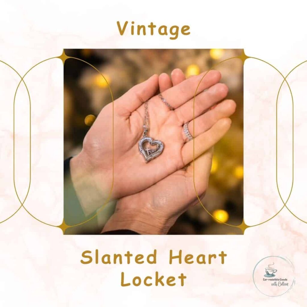 A light pink and gold with a vintage slanted silver heart locket